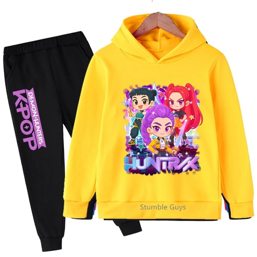 Sportswear Boys Girls Kids Kpop Demon Hunters Hoodie Set 3-14Y Autumn Daily Wear
