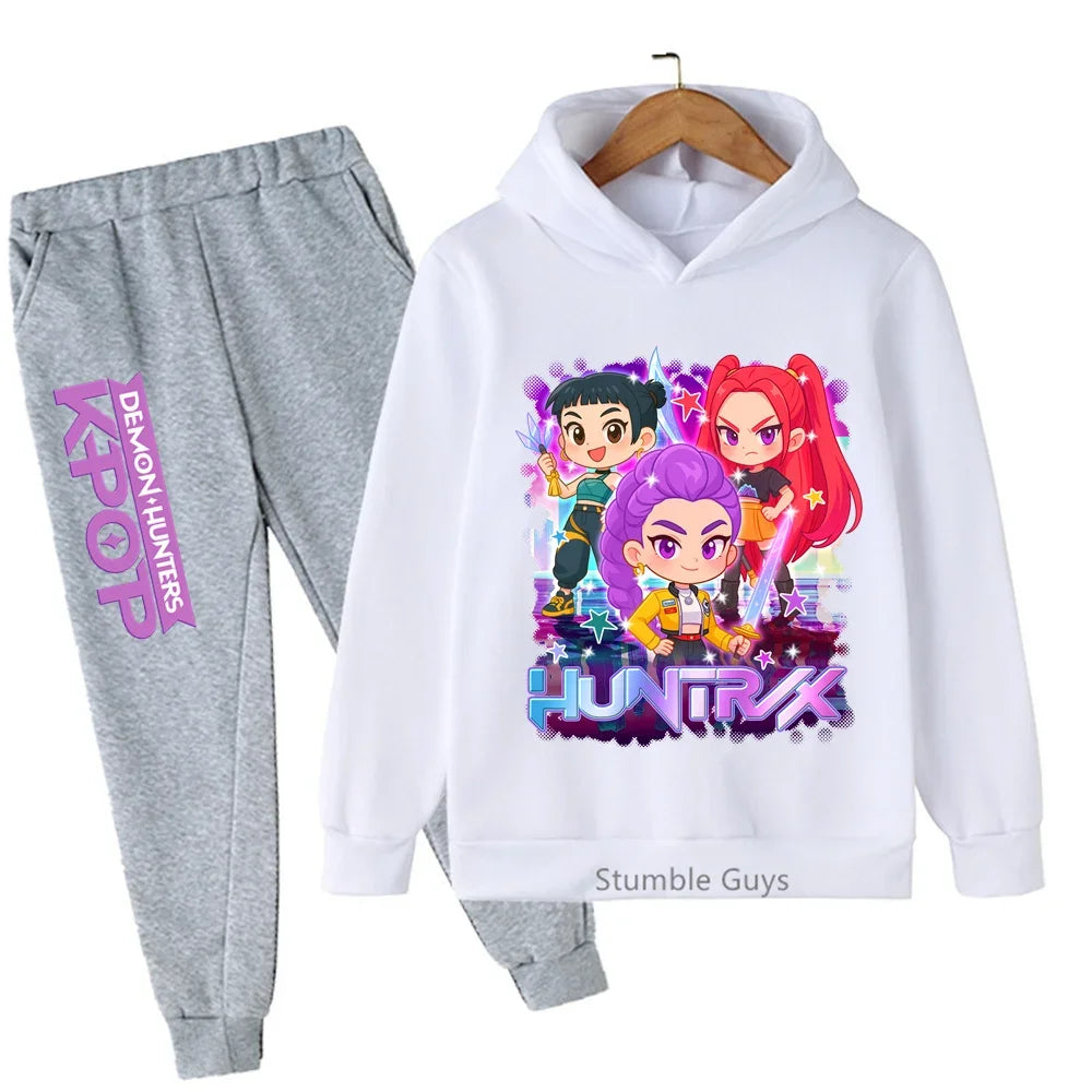 Sportswear Boys Girls Kids Kpop Demon Hunters Hoodie Set 3-14Y Autumn Daily Wear