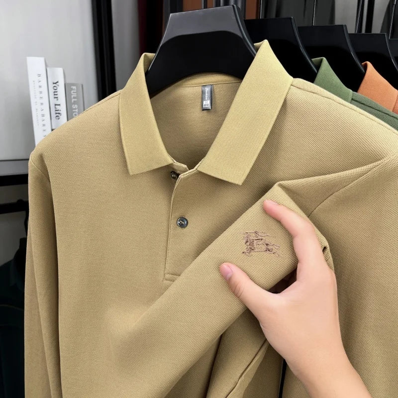 100% cotton long sleeve polo shirt spring and autumn fashion casual luxury brand exquisite embroidery lapel T-shirt new men wear