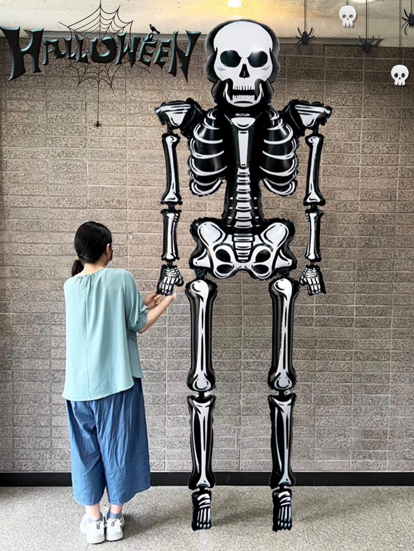 1pc Extra Tall Giant Skull Foil Balloon, Halloween Decoration, Ghost Party, Haunted House, Birthday Horror Atmosphere Decoration