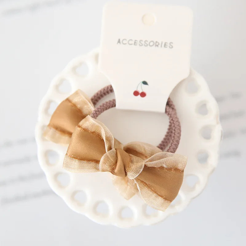 2Pcs Cute Princess Headwear Elastic Headband Children Ropes Baby Girls Bowknot Rubber Hair Band for Kids Headdress Accessories