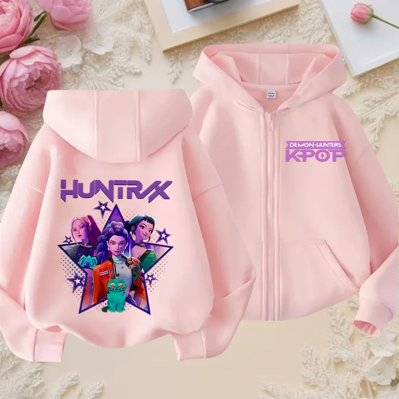 Kid Girl Boy Sweatshirt Zipper Pink Hoody Baby Casual Tops Funny Zip Up Sweatshirts Kpop Demon Hunters Hoodie Children Clothes