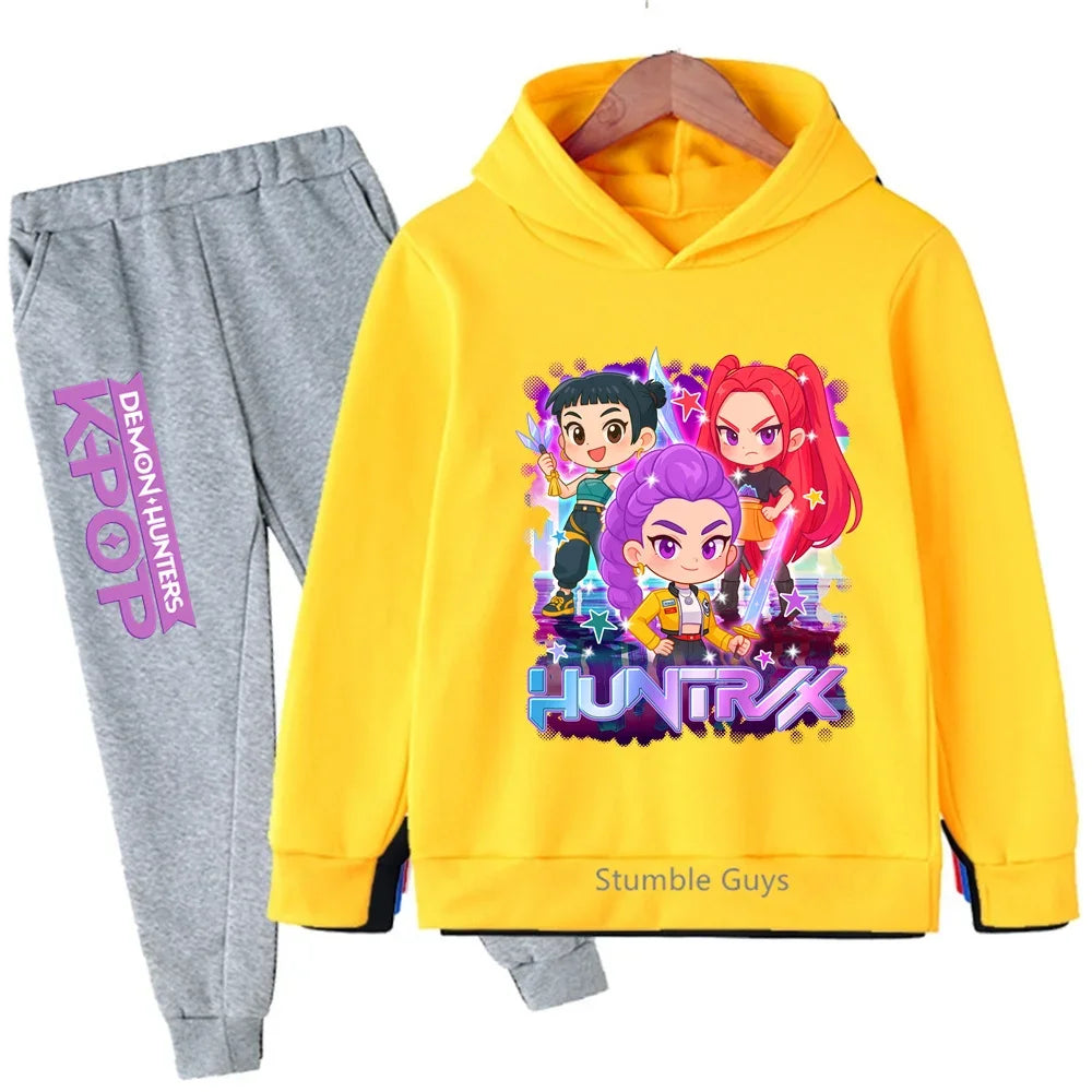 Sportswear Boys Girls Kids Kpop Demon Hunters Hoodie Set 3-14Y Autumn Daily Wear