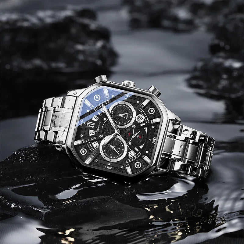 CHENXI High Quality Luminous Timing Function Watches For Man Silver Case Stainless Steel Strap Quartz Wristwatches Clock Gifts