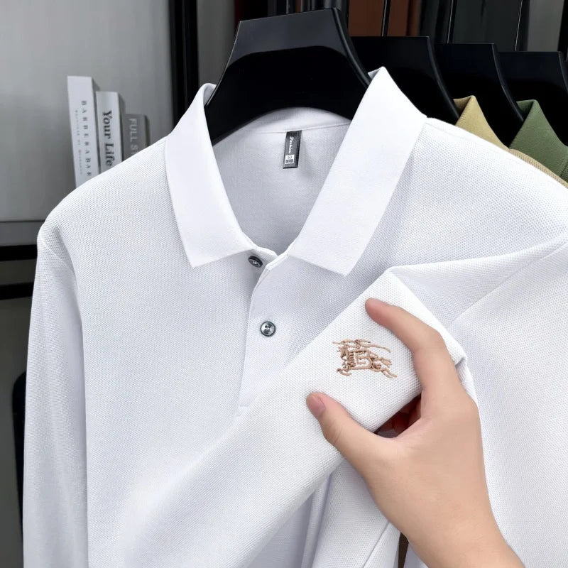 100% cotton long sleeve polo shirt spring and autumn fashion casual luxury brand exquisite embroidery lapel T-shirt new men wear