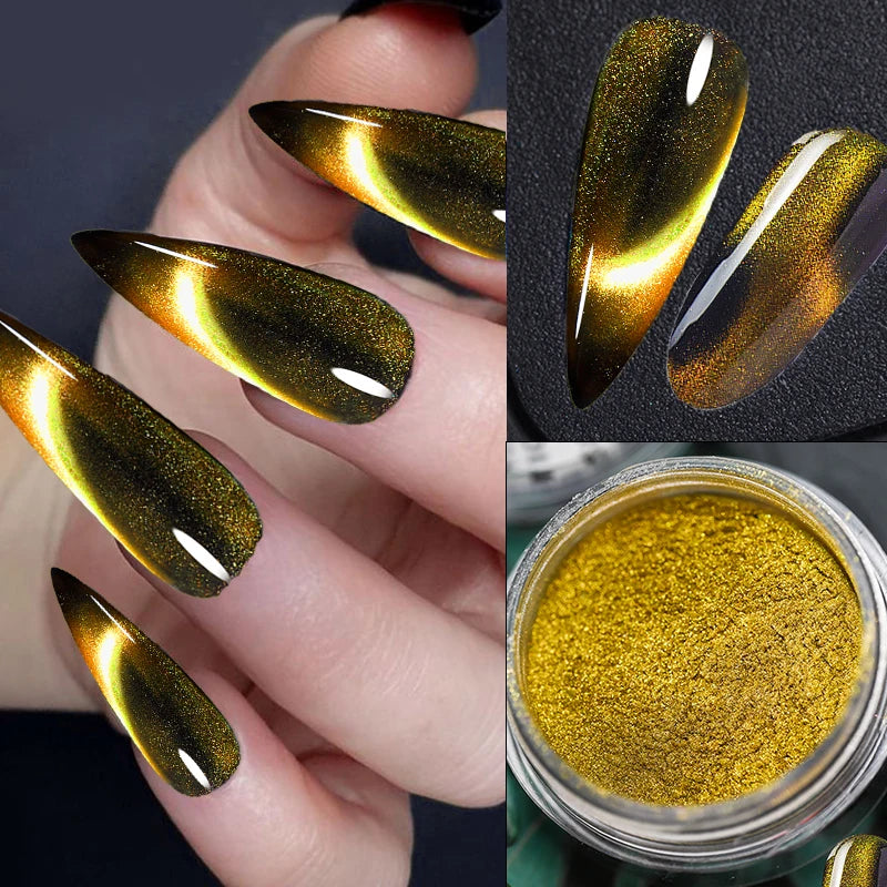 6-Colors Magic Magnetic Cat Eye's Nail Glitter Powder Net1-2g Reflective Effect Cat Eye's Chrome Powder DIY Cat Eye Rubbing Dust