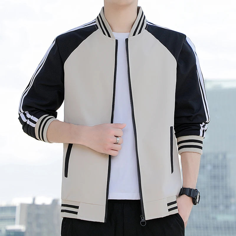 New autumn jacket for young men baseball collar two-bar jacket