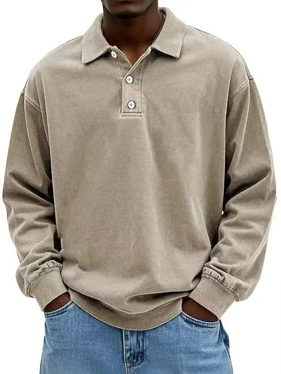 2025 New Men's Business Casual Polo Shirt with a Collar and Long Sleeves Breathable and Quick Drying Versatile Top