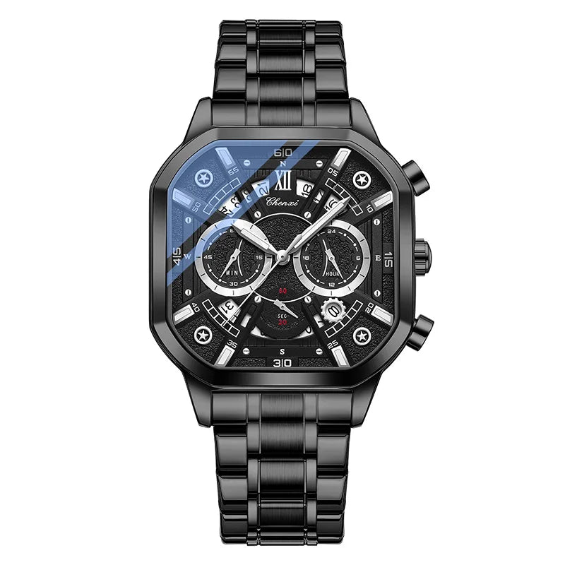 CHENXI High Quality Luminous Timing Function Watches For Man Silver Case Stainless Steel Strap Quartz Wristwatches Clock Gifts