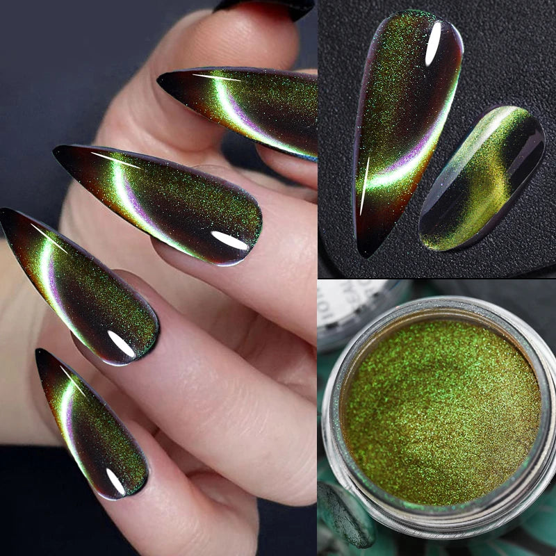 6-Colors Magic Magnetic Cat Eye's Nail Glitter Powder Net1-2g Reflective Effect Cat Eye's Chrome Powder DIY Cat Eye Rubbing Dust