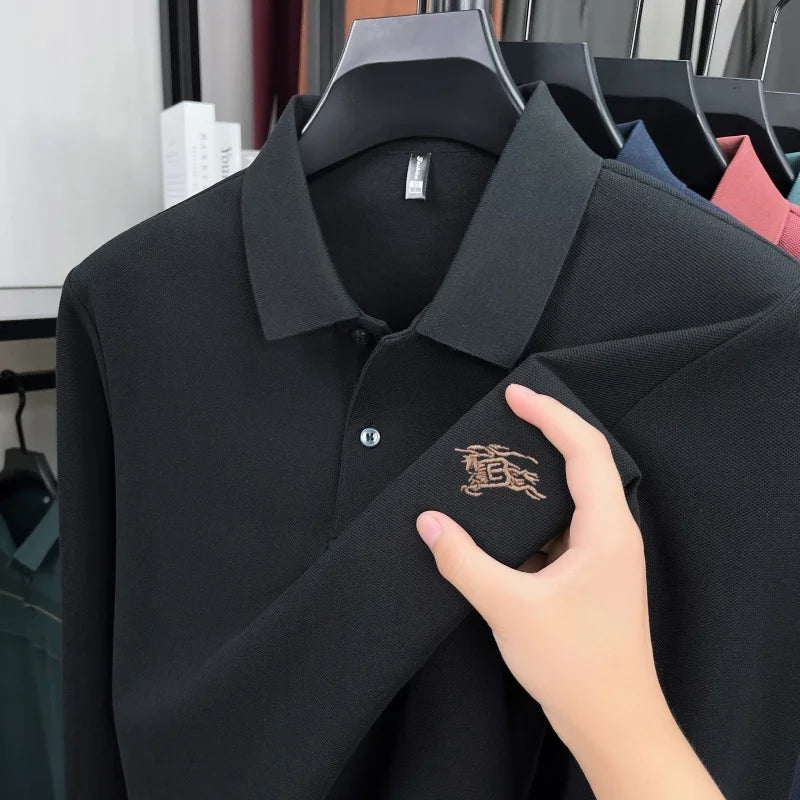100% cotton long sleeve polo shirt spring and autumn fashion casual luxury brand exquisite embroidery lapel T-shirt new men wear