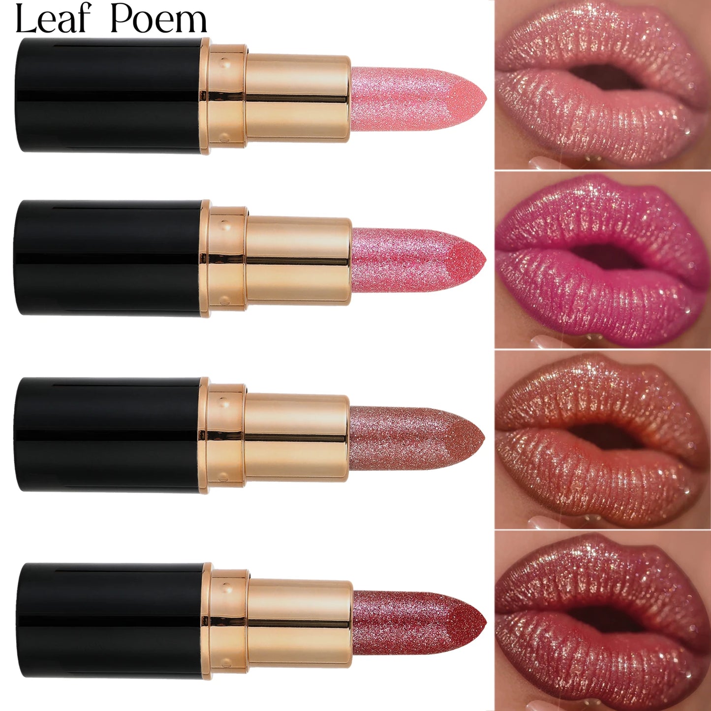 Metallic Glitter Lipstick Dazzling Moisturizing Velvety Sexy Red Lip Gloss Waterproof Matte Diamond Pearlescent Lip Tint Balm