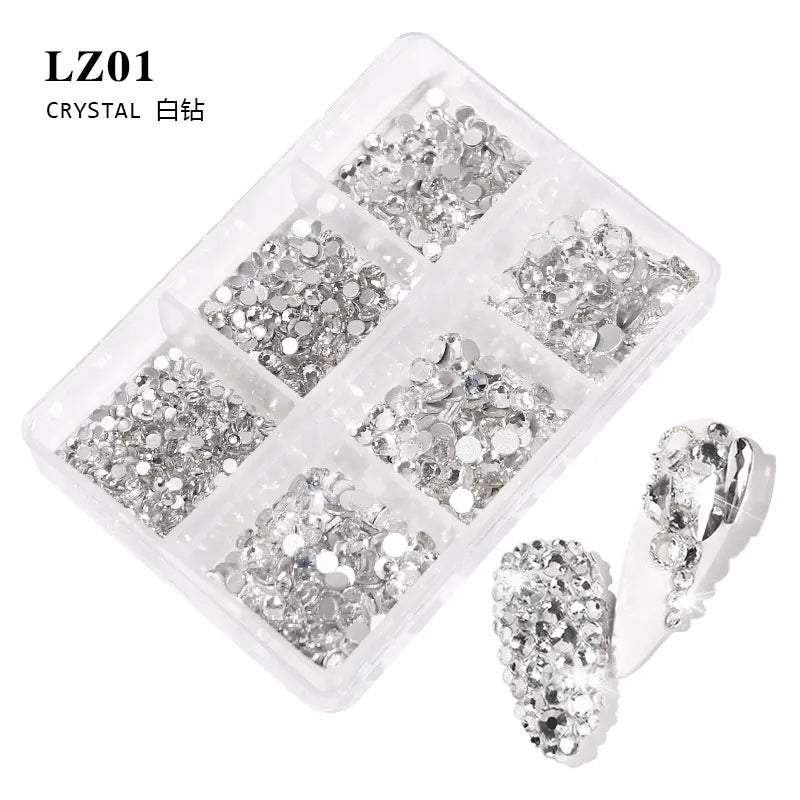 6Grids Kit Nail Decoration Mix Size Nail Diamond Flatback Rhinestone Glue Strass Diy Bling Stickers Skin Non Hotfix Crystals