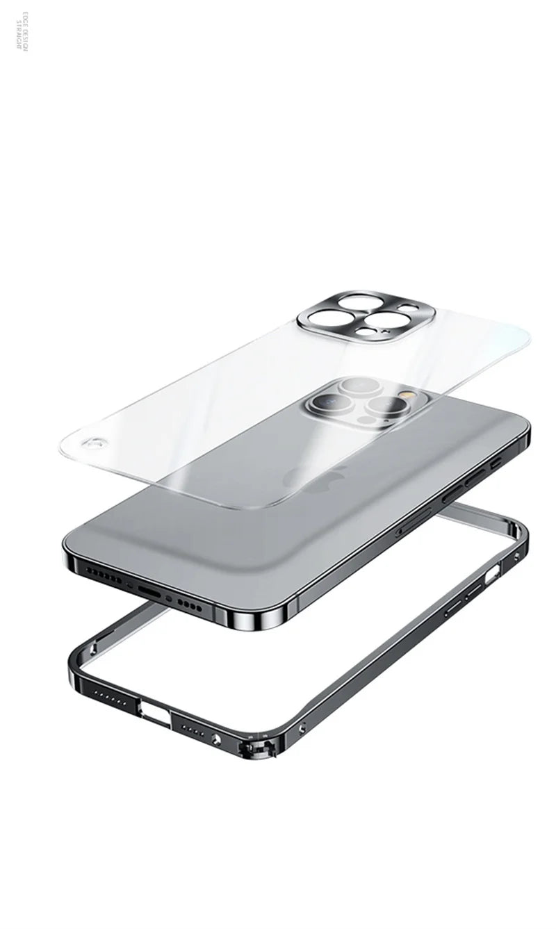 For iPhone 17 16 15 14 13 12 11 Por Max Plus Electroplated Metal Frame Semi Transparent Phone Case Shockproof Protective Cover