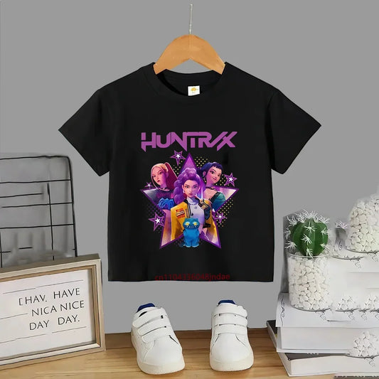 Baby Girl Clothes2025 Movie Crew Neck Cartoon Girls Boys Tee Kids T-shirt KPop Demon Hunters Print Fashion Casual Tops Casual