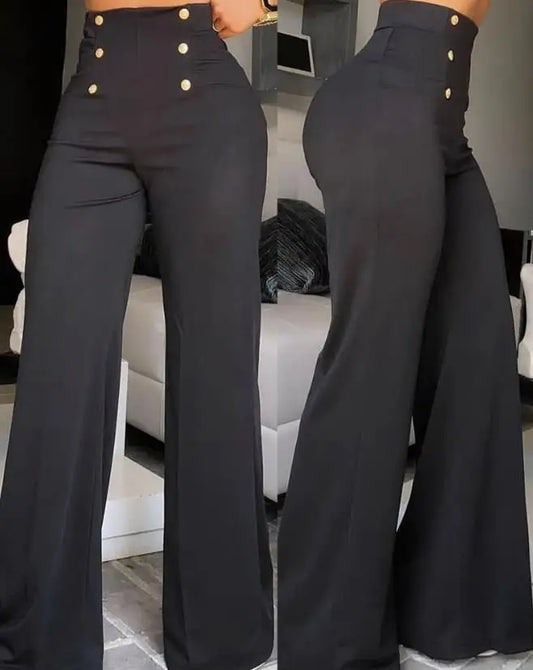 Elegant High Waist Wide Leg Bootcut Pants 2025 Summer European & American Fashion Simple Women's Flared Trousers