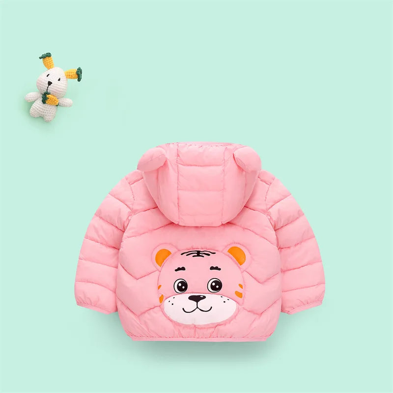 Children's Hooded Jacket Autumn  Winter Warm Coat Plush Cotton Jacket Boys And Girls Cartoon Cute Down Jacket Baby Clothes