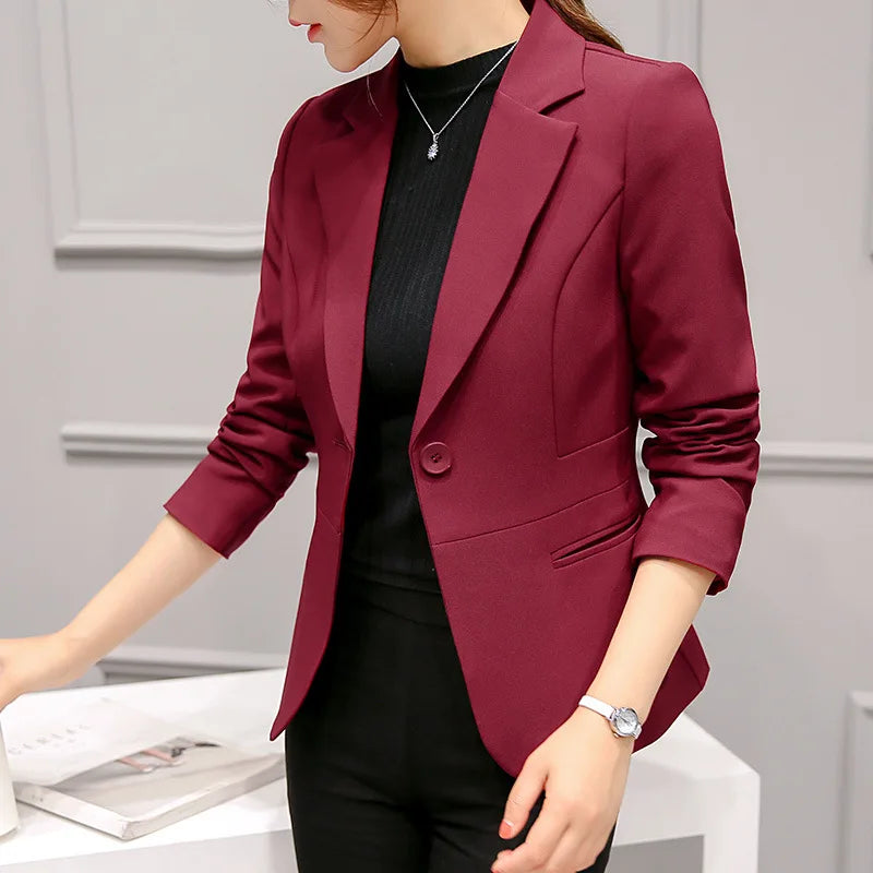 Women's Blazer 2025 Blue Long Sleeve Blazers Pockets Jackets Coat Slim Office Lady Jacket Female Tops Suit Blazer Femme Jackets