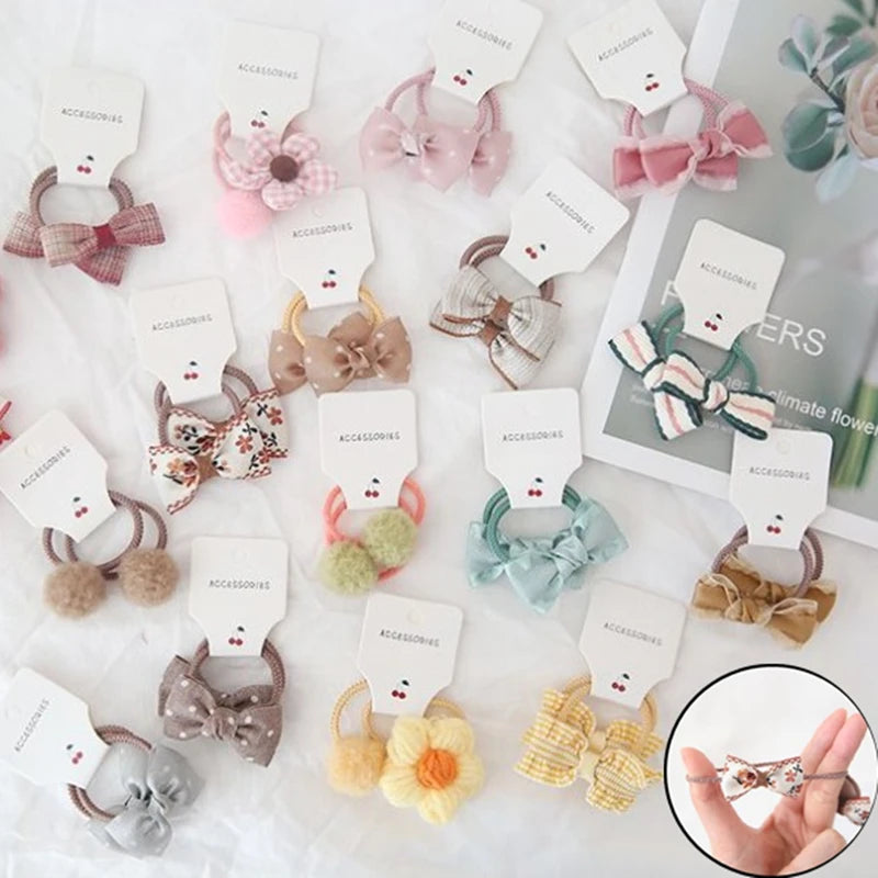 2Pcs Cute Princess Headwear Elastic Headband Children Ropes Baby Girls Bowknot Rubber Hair Band for Kids Headdress Accessories