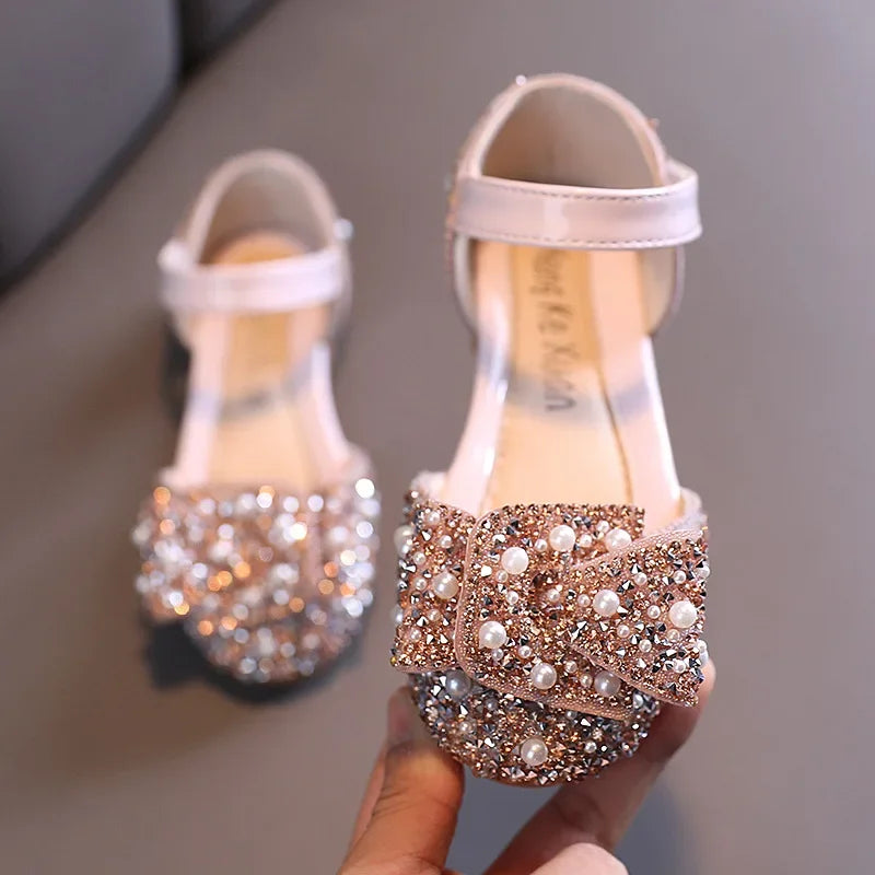 New Childrens Shoes Pearl Rhinestones Shining Kids Princess Shoe Baby Girls Shoe Party And Wedding Girl Shoes