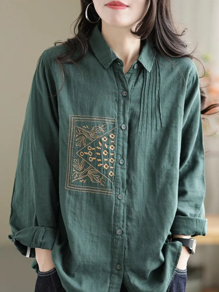 Women Long Sleeve Casual Shirts New Arrival 2022 Autumn Korean Style Vintage Embroidery Loose Female Cotton Tops Shirt B2155