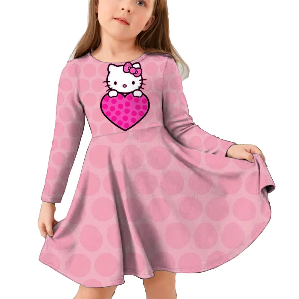 Hello Kitty Kuromi Autumn Dress Girl Dresses Children Dresses Kawaii 3d Cartoon Print Cute Kuromi Girl Clothing Vestidos