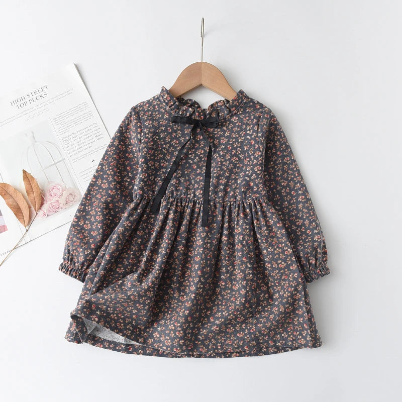New Spring Autumn Girls Princess Dress Cotton Dresses For Kids Full Printed Flower Infant Dress Long Sleeve Girl Costume 2-8T