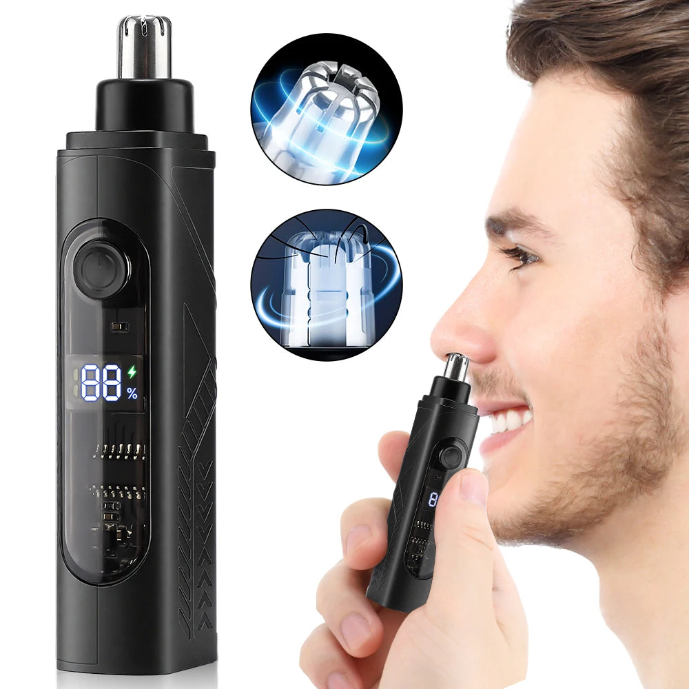 Electric Nose Hair Trimmer for Man Women Digital Display 360° Roating Machine Nose Ear Hair Remove Shaver Razor Detachable Blade