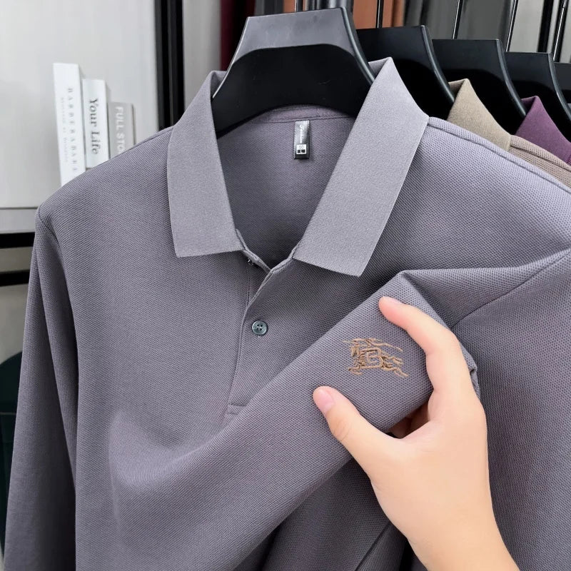 100% cotton long sleeve polo shirt spring and autumn fashion casual luxury brand exquisite embroidery lapel T-shirt new men wear