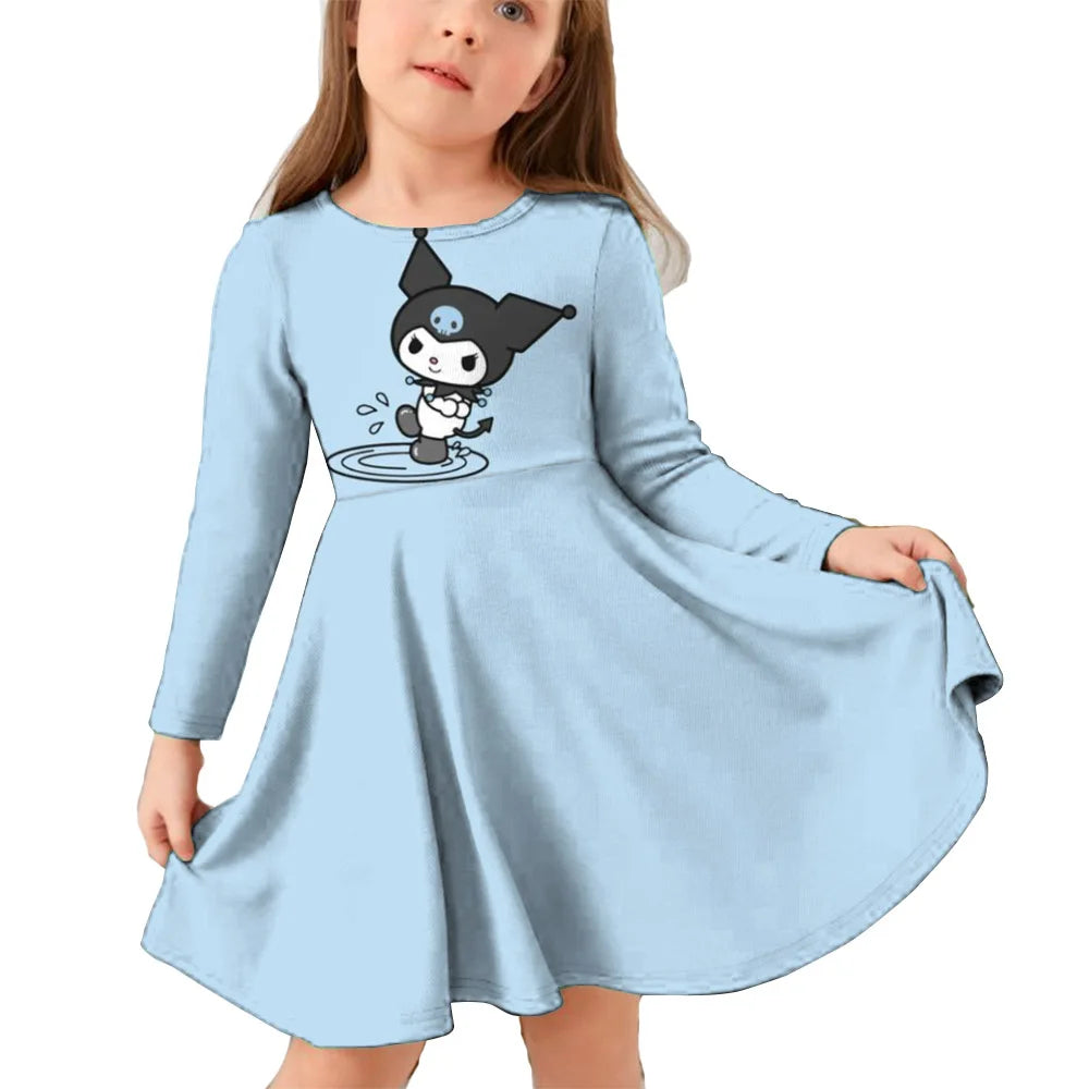 Hello Kitty Kuromi Autumn Dress Girl Dresses Children Dresses Kawaii 3d Cartoon Print Cute Kuromi Girl Clothing Vestidos