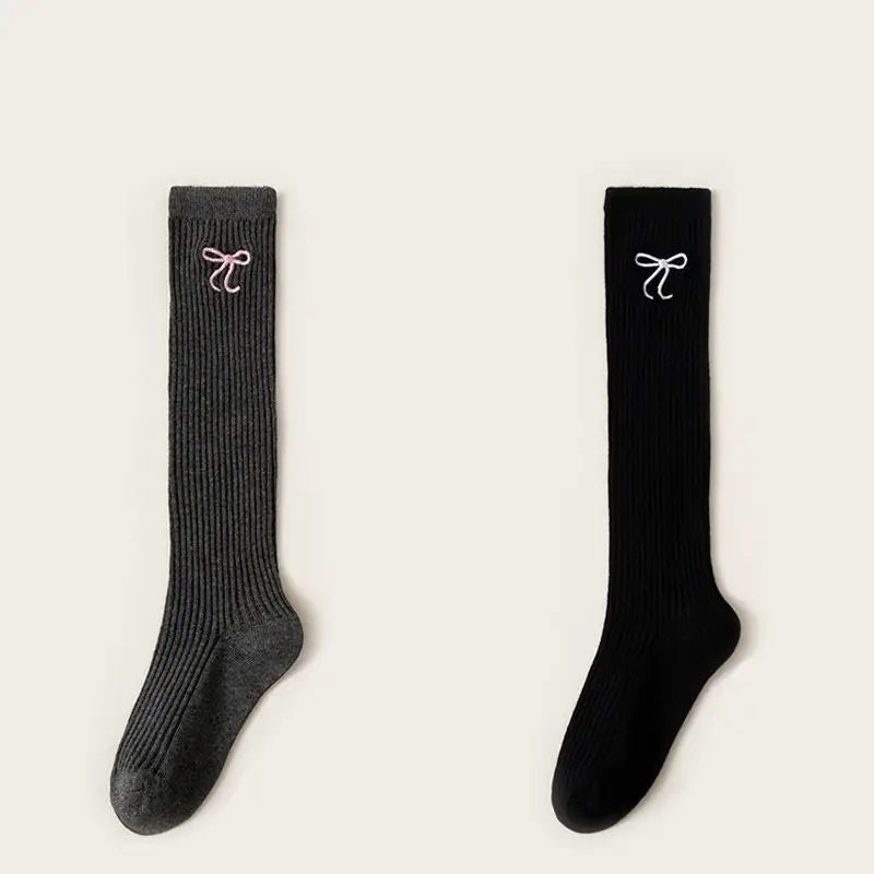2 Pair/set Casual Korean Fashion Knee High Sock for Kids Girl Jacquard Bow Sweet Over Knee Children's Sock Soft Cotton Sock