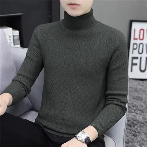 Men's Turtleneck Sweater Knitted Sweater Slim Lapel Top Pullover Clothes Solid Color Winter Thick Thread