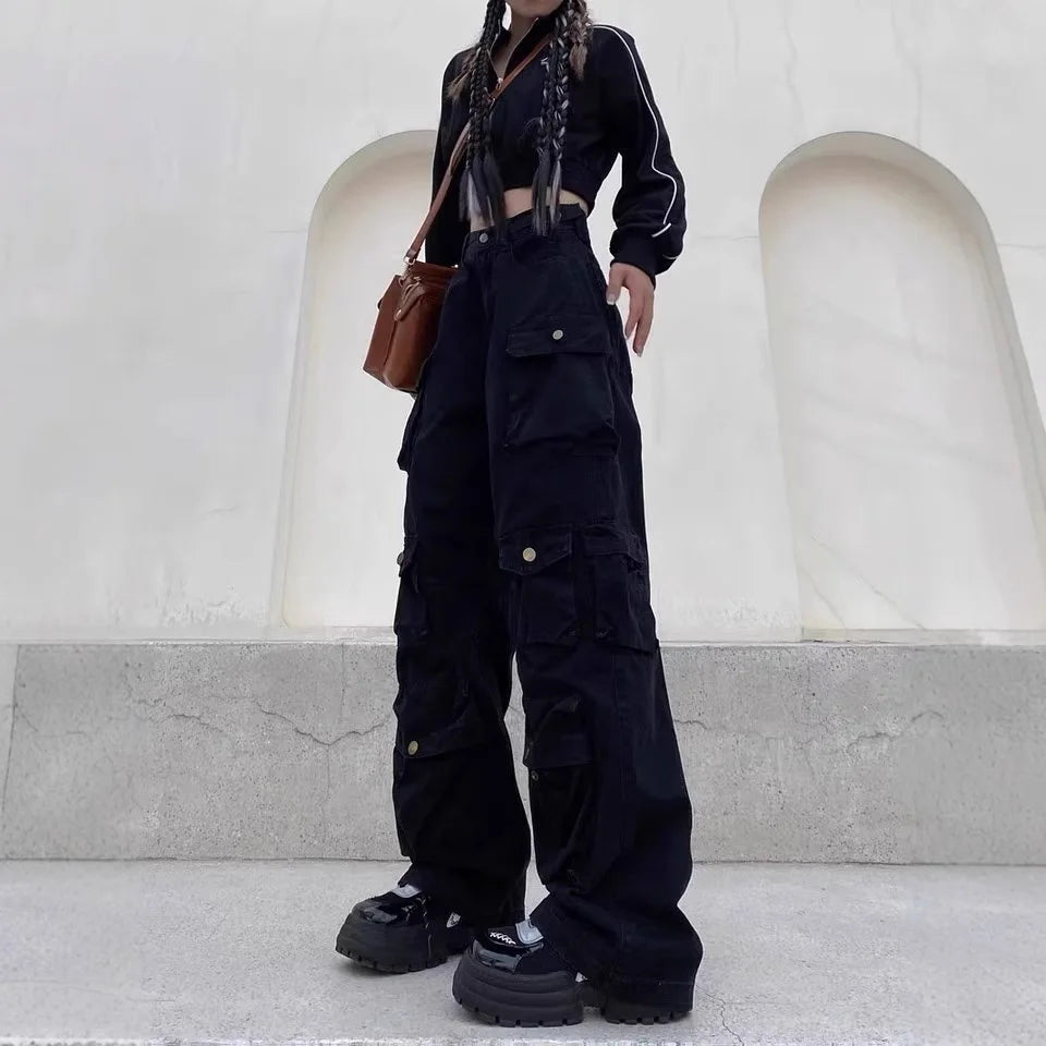 2024 New Y2K Cargo Pants for Women - Baggy Wide Leg Tactical Work Pants, High Waist Straight Fit Casual Streetwear Trousers Hot