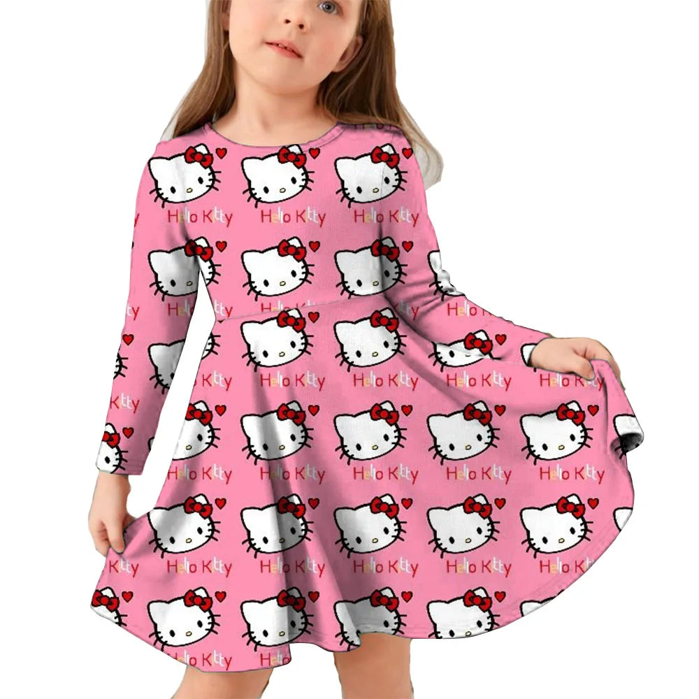 Hello Kitty Kuromi Autumn Dress Girl Dresses Children Dresses Kawaii 3d Cartoon Print Cute Kuromi Girl Clothing Vestidos