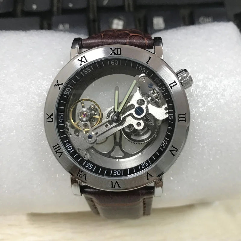 2020 Classic Luxury Gold Roma Watches Men Transparent Hollow Tourbillon Watches Men Automatic Self Wind Mechanical Wristwatches