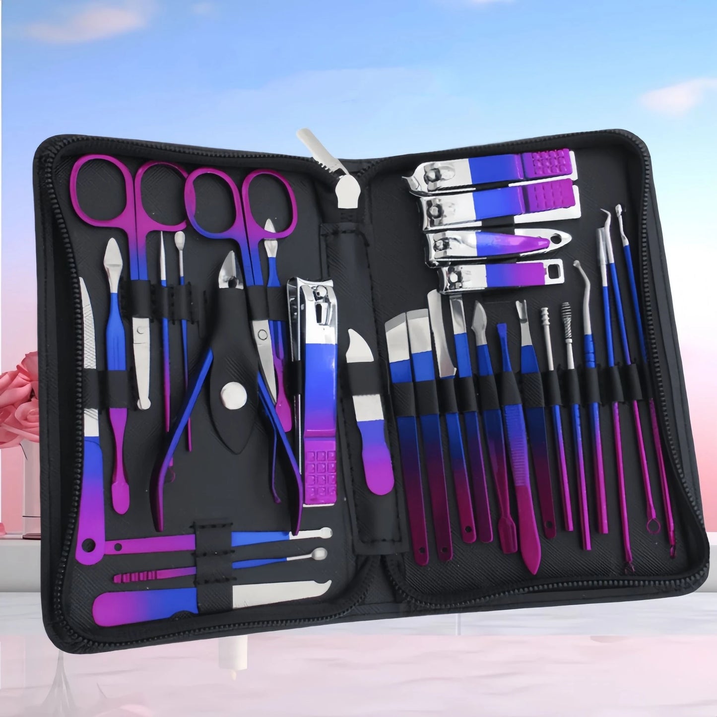 9-18pcs Set Professional Stainless Steel Manicure & Pedicure Kit Precision Nail Care with Travel Case with Nail Clipper Scissor