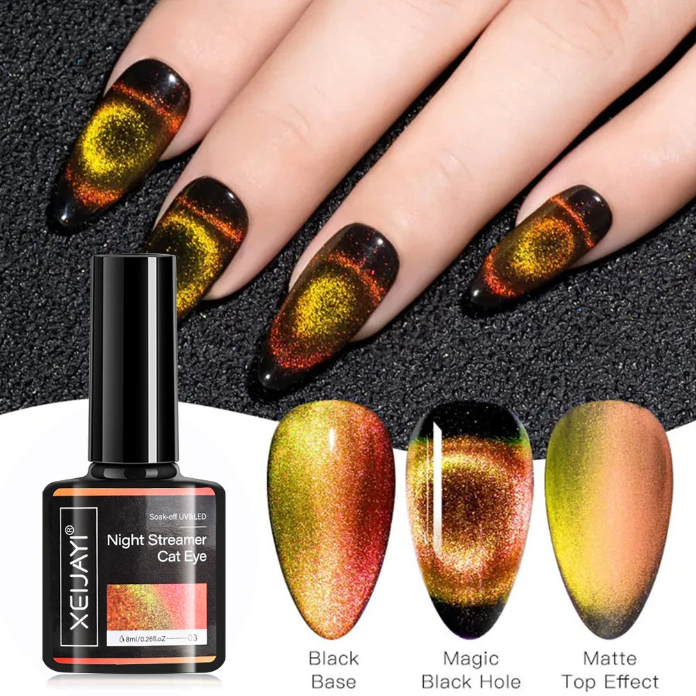 6ml Cat Eye Gel Nail Polish Shiny Magnetic Gel Semi Permanent Soak Off UV Gel Glitter Manicure Crystal Starry Nail Gel Varnish *