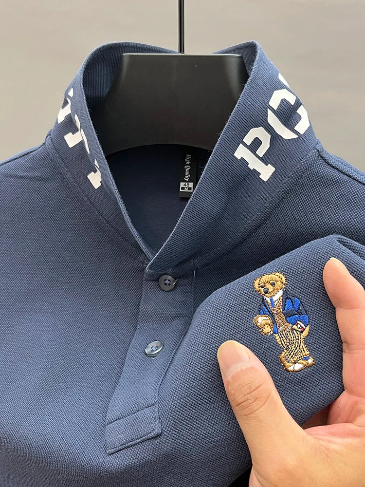 Luxury Brand 100 Pure Cotton Men's Polo Shirt Lapel Bear Embroidery Long Sleeve Autumn New T-shirt Business Fashion Menswear Top