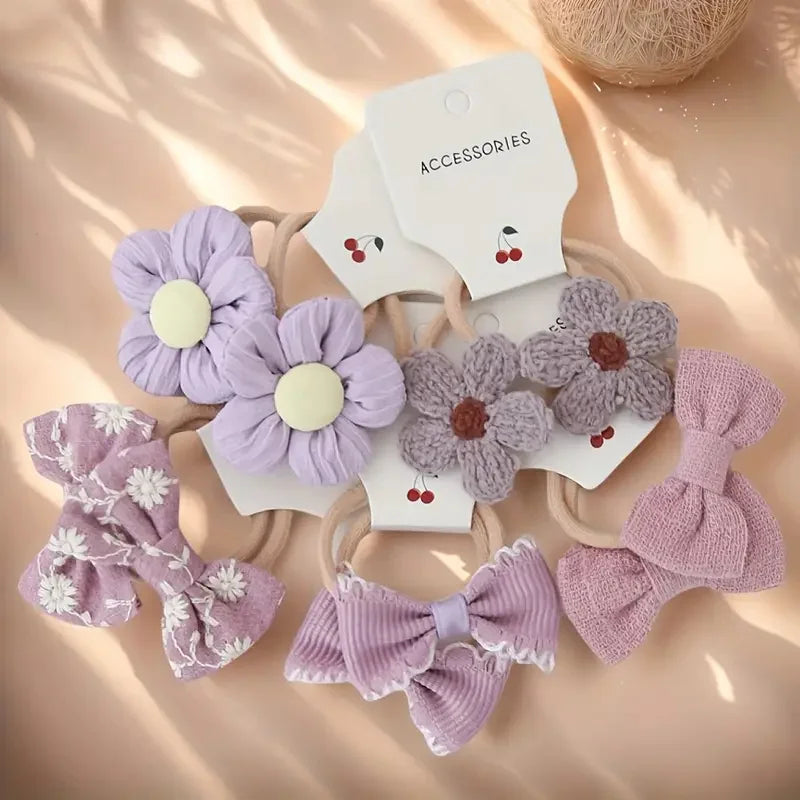 10Pcs Headbands with Colorful Flowers & Bows Soft Polyester Hairbands Perfect for Casual Wear Playful Design Hair Accessories
