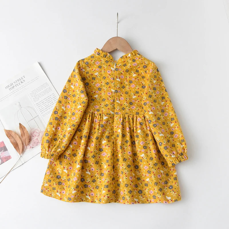 New Spring Autumn Girls Princess Dress Cotton Dresses For Kids Full Printed Flower Infant Dress Long Sleeve Girl Costume 2-8T