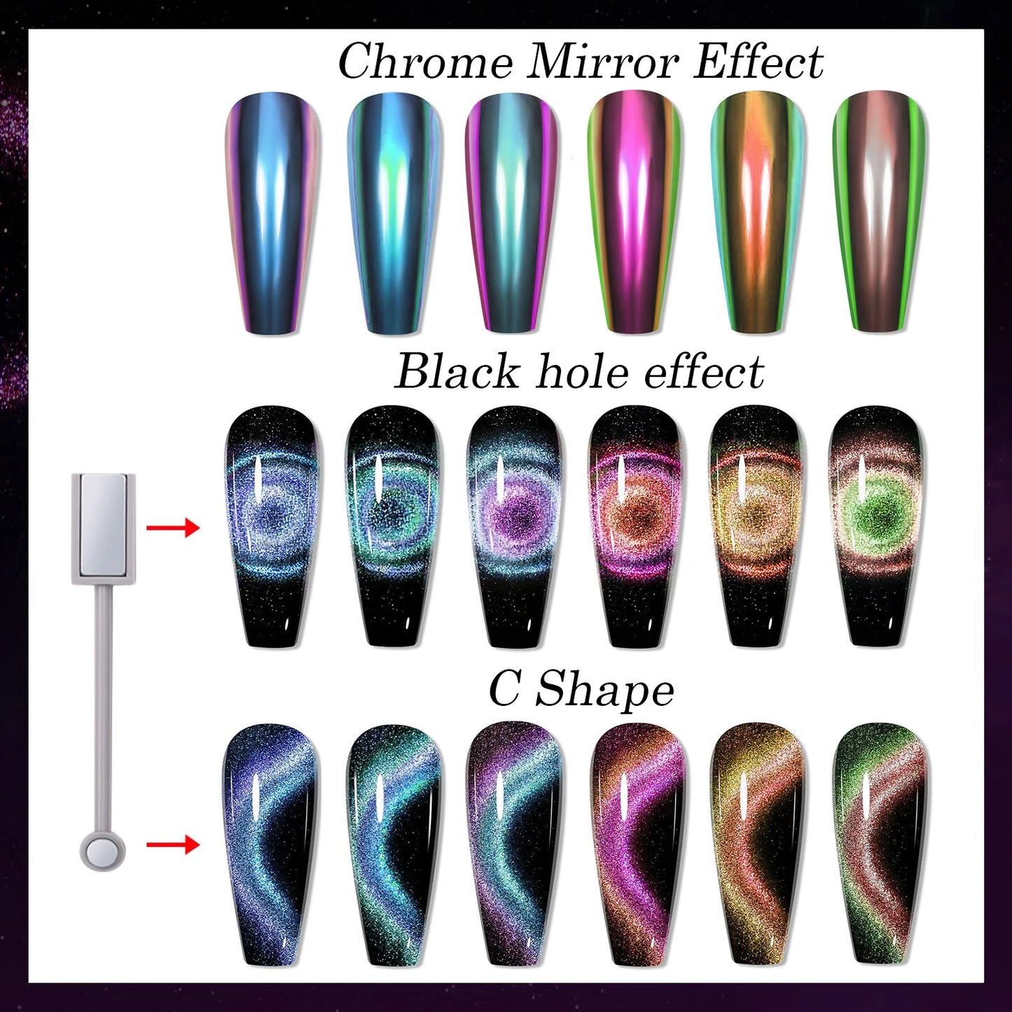 5D Chameleon Cat's Eye Magnetic Nail Glitter Pigment Achieve Holographic Chrome Nails Laser Effect for Nail Gel Polish Manicures