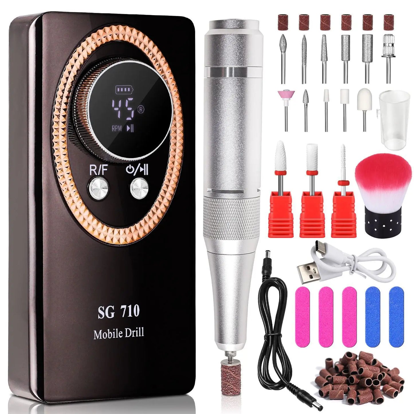 45000RPM Nail Drill Machine Rechargeable Manicure Cutter With LCD Display Portable Electric Nail File Nail Drills for Acrylic
