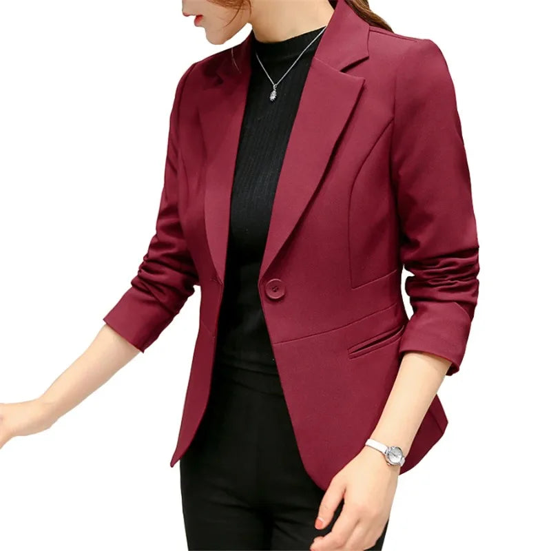 Women's Blazer 2025 Blue Long Sleeve Blazers Pockets Jackets Coat Slim Office Lady Jacket Female Tops Suit Blazer Femme Jackets