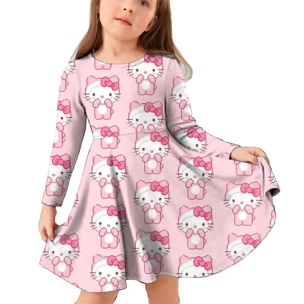 Hello Kitty Kuromi Autumn Dress Girl Dresses Children Dresses Kawaii 3d Cartoon Print Cute Kuromi Girl Clothing Vestidos