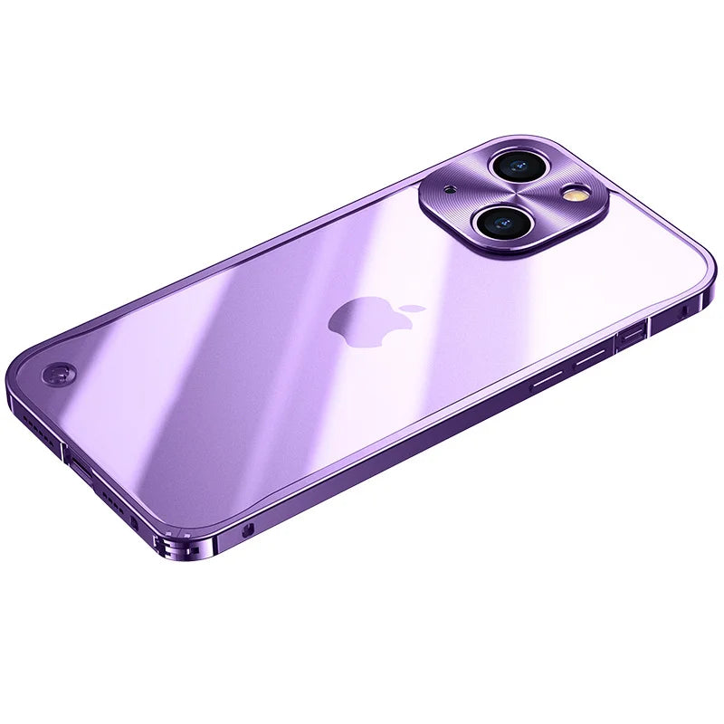 For iPhone 17 16 15 14 13 12 11 Por Max Plus Electroplated Metal Frame Semi Transparent Phone Case Shockproof Protective Cover