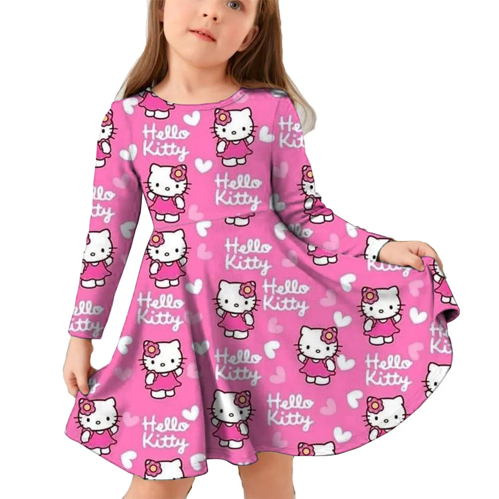 Hello Kitty Kuromi Autumn Dress Girl Dresses Children Dresses Kawaii 3d Cartoon Print Cute Kuromi Girl Clothing Vestidos