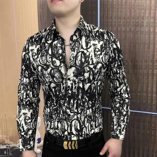 Trendy Casual Print Long Sleeve Shirt Stylish MenS Shirt