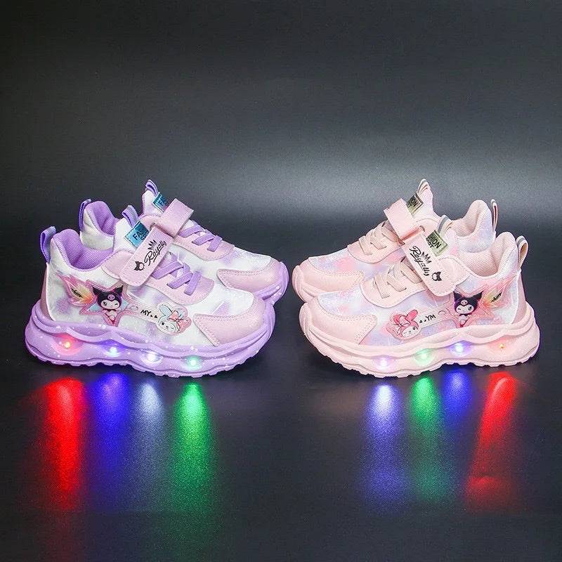 2025 Children's Sports Shoes Led Lights Sneaker Cartoon PU Leather Girls' Pink Children's Running Pink Shoes Size 21-30