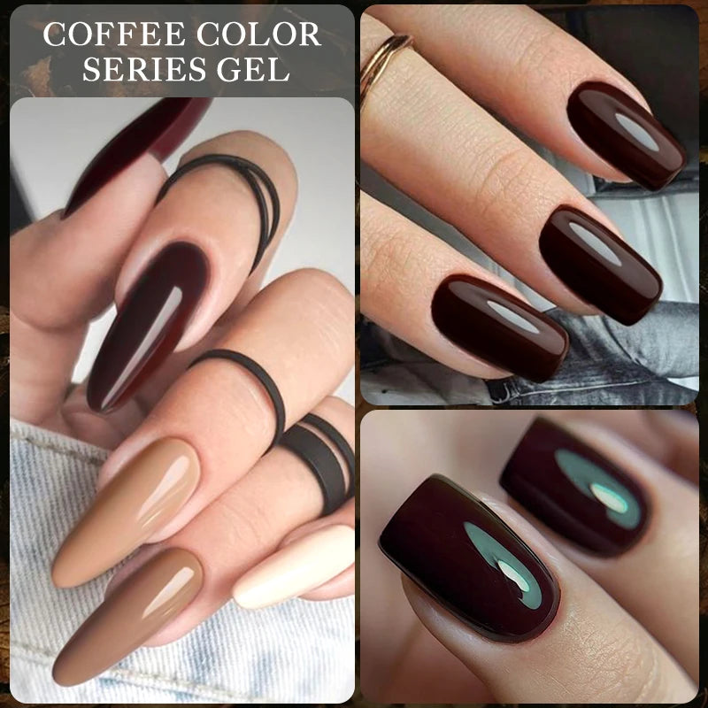 10PCS Coffee Color Gel Nail Polish Set Brown Earth Semi Permanent UV Gel Chocolate Autumn Winter Soak Off Nail Art Gel Varnish