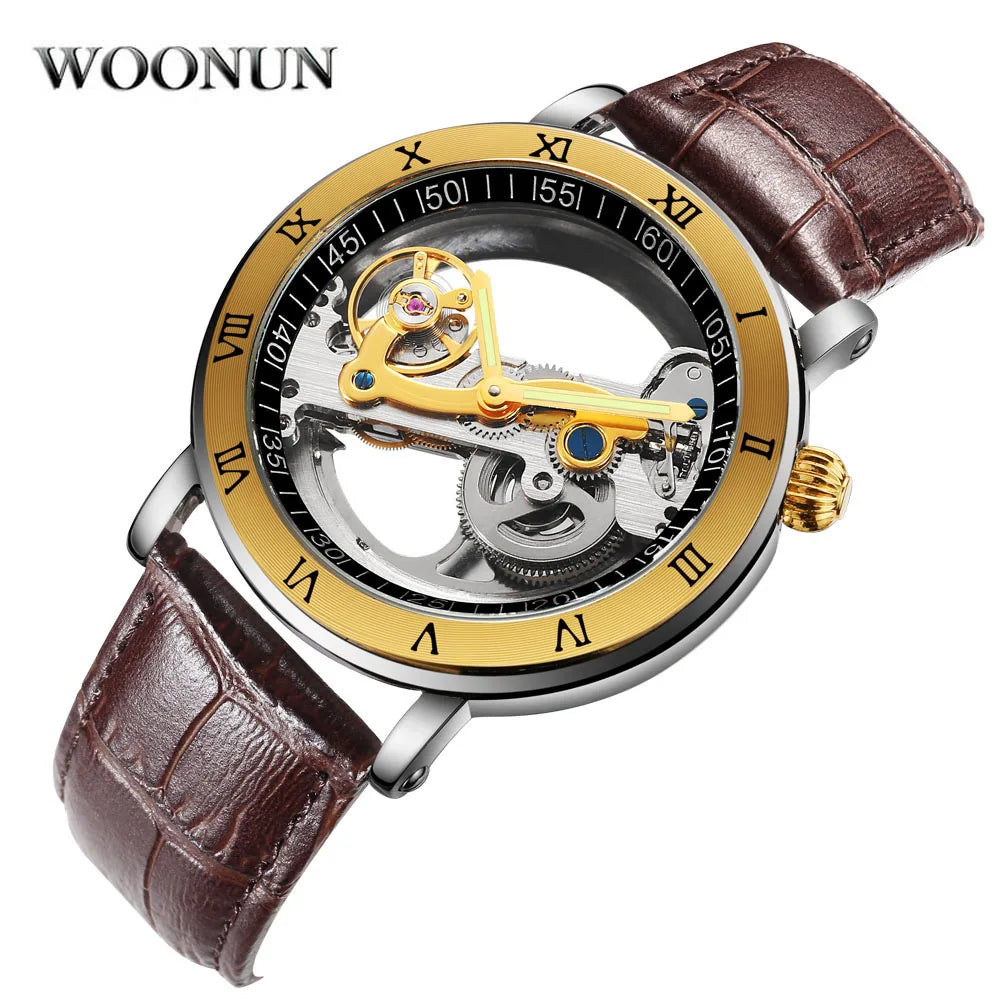 2020 Classic Luxury Gold Roma Watches Men Transparent Hollow Tourbillon Watches Men Automatic Self Wind Mechanical Wristwatches